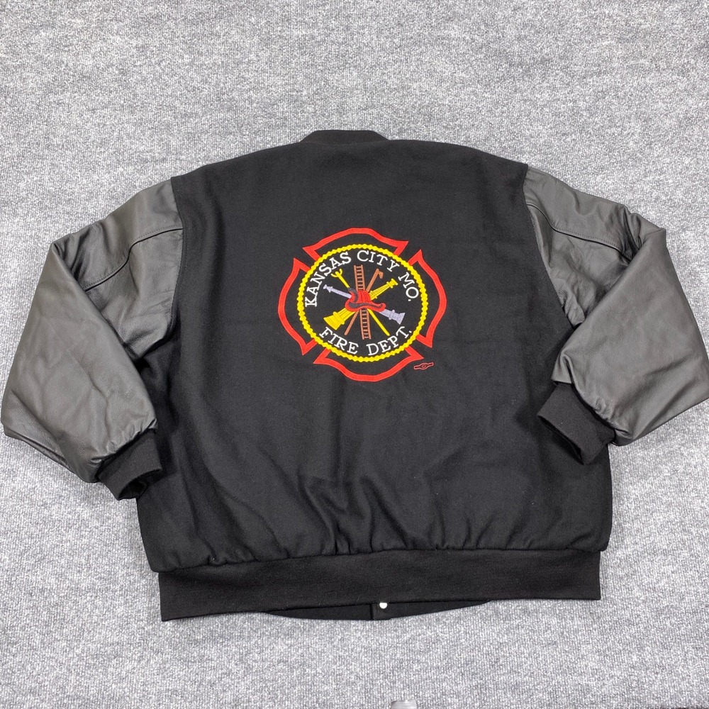 Vintage Game Sportswear Kansas City Fire Dept Jacket 2XL Wool Leather Varsity